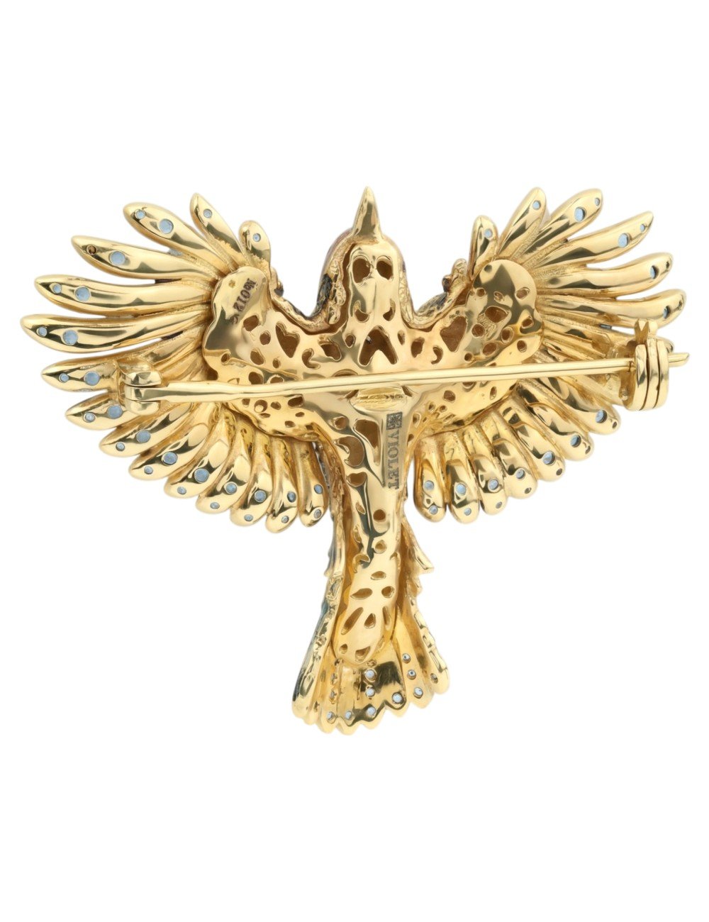 Брошь из лимонного золота c эмалью и фианитом