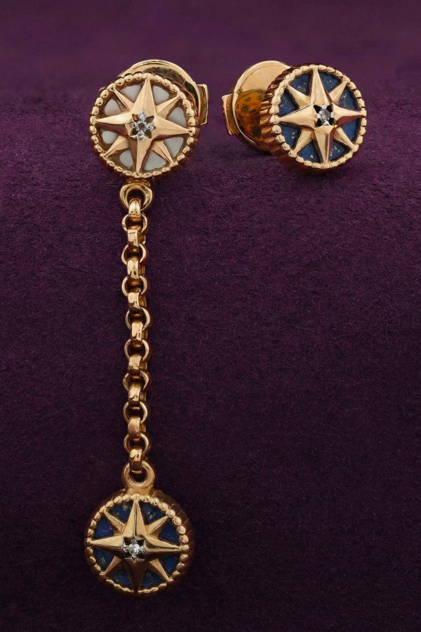 Серьги из золота c бриллиантами, лазуритом и перламутром