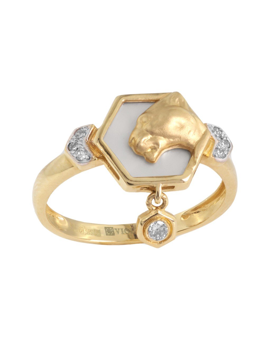 Кольцо из золота c бриллиантами и перламутром