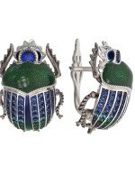 Серьги из белого золота c эмалью, фианитом и сапфиром