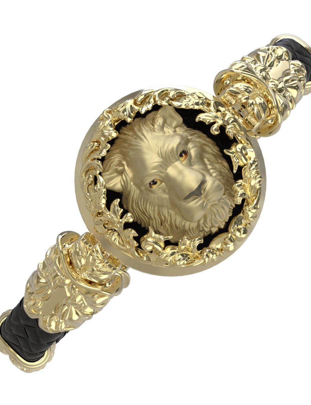 Браслет из лимонного золота c эмалью, шнурком и ониксом