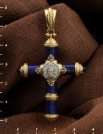 Крест из лимонного золота c ониксом и лазуритом