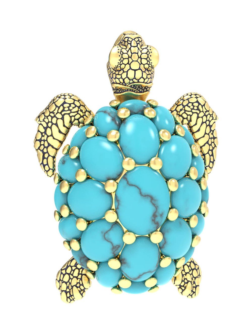 Брошь из лимонного золота c эмалью и бирюзой