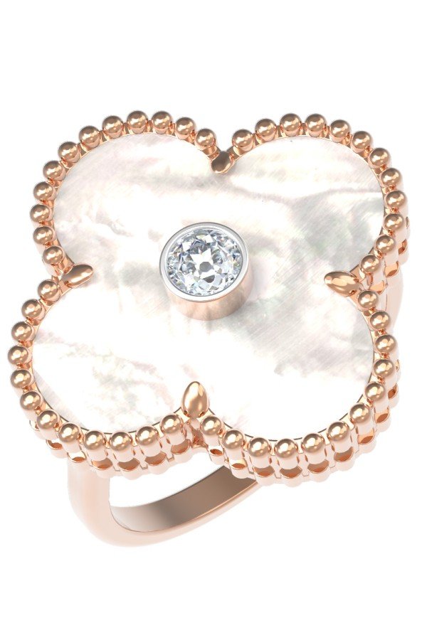 Кольцо из золота c бриллиантами и перламутром