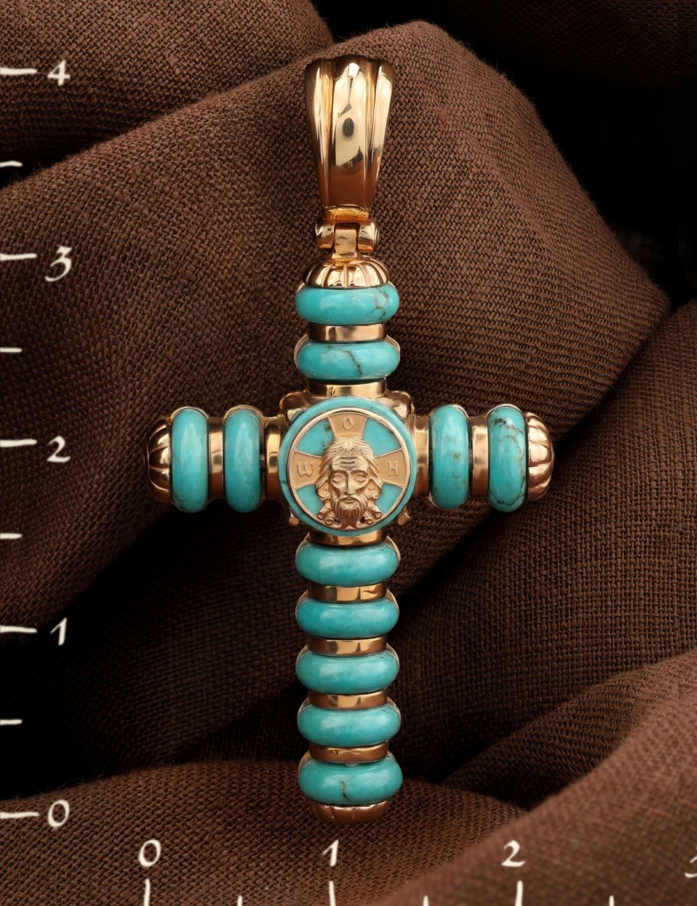 Крест из золота c бирюзой