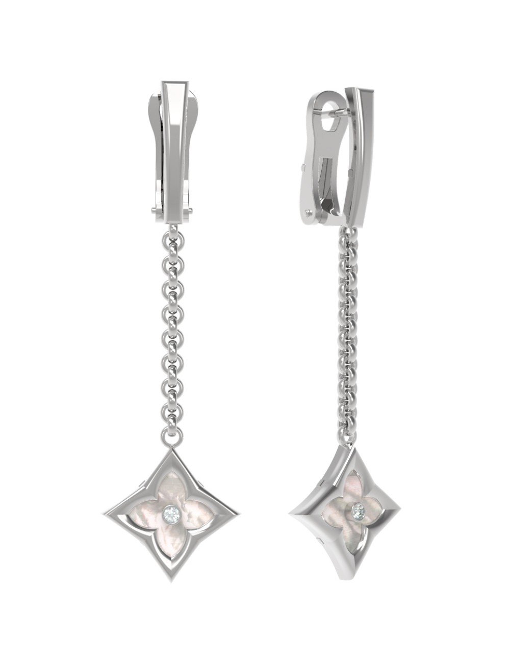 Серьги из белого золота c бриллиантами и перламутром