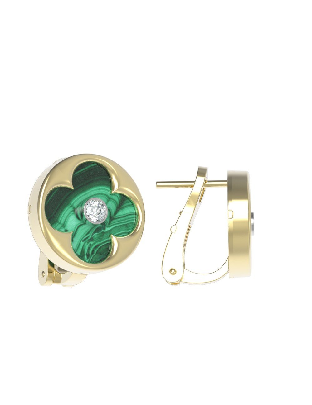Серьги из лимонного золота c бриллиантами и малахитом