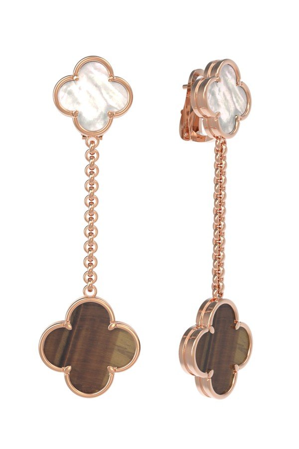 Серьги из золота c тигровым глазом и перламутром