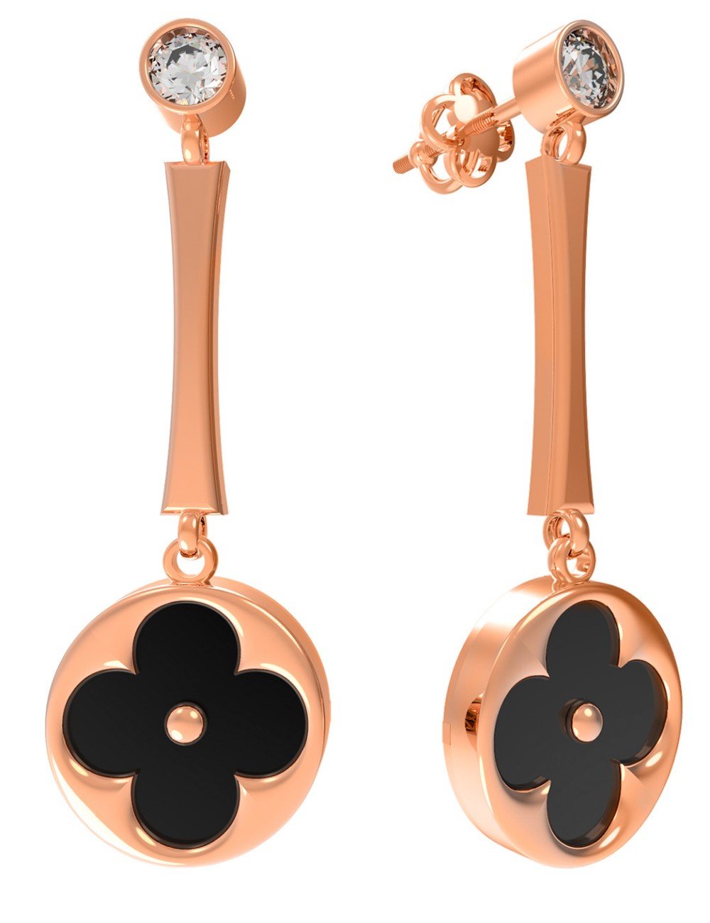 Серьги из золота c фианитом и ониксом