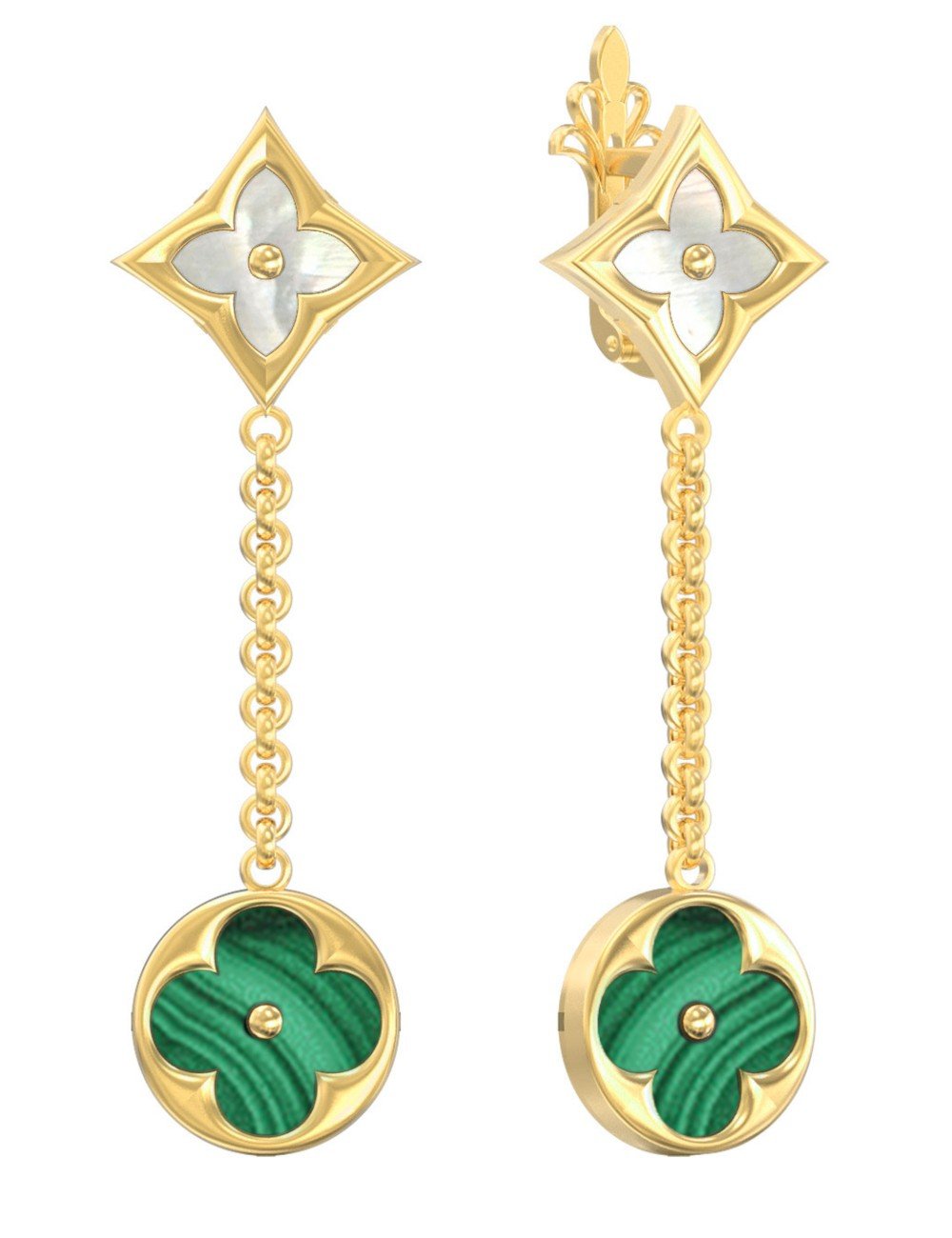 Серьги из лимонного золота c малахитом и перламутром