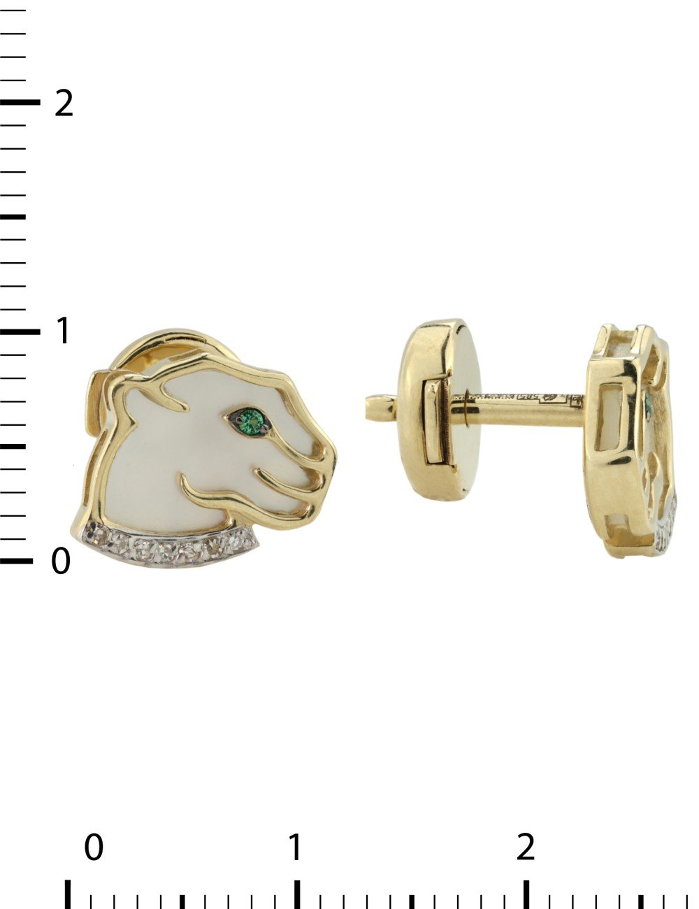 Серьги из лимонного золота c бриллиантами, изумрудом и перламутром