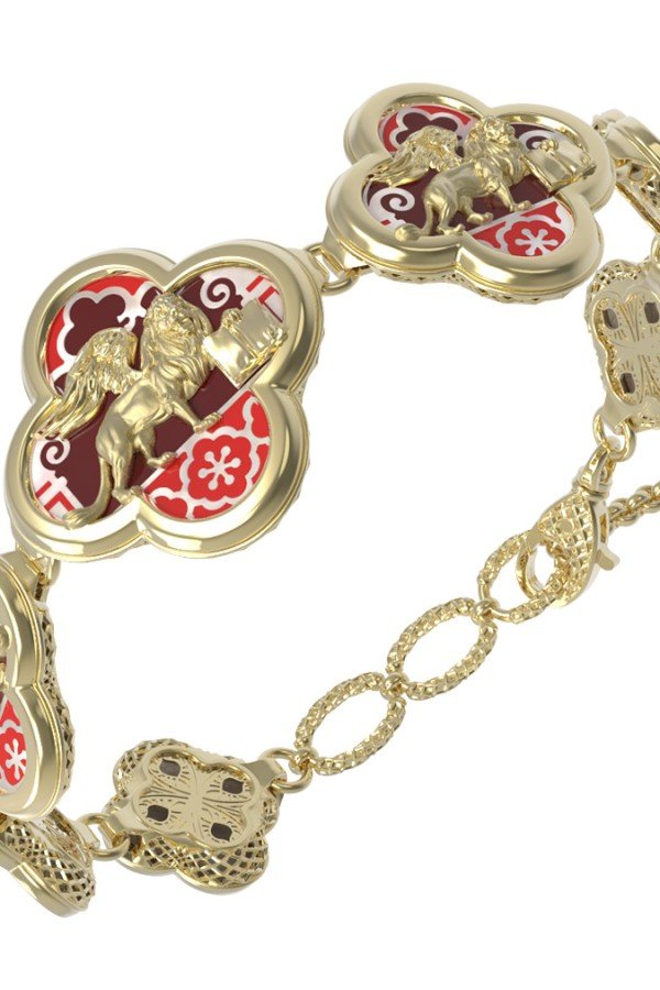 Браслет из лимонного золота c эмалью, жемчугом и перламутром