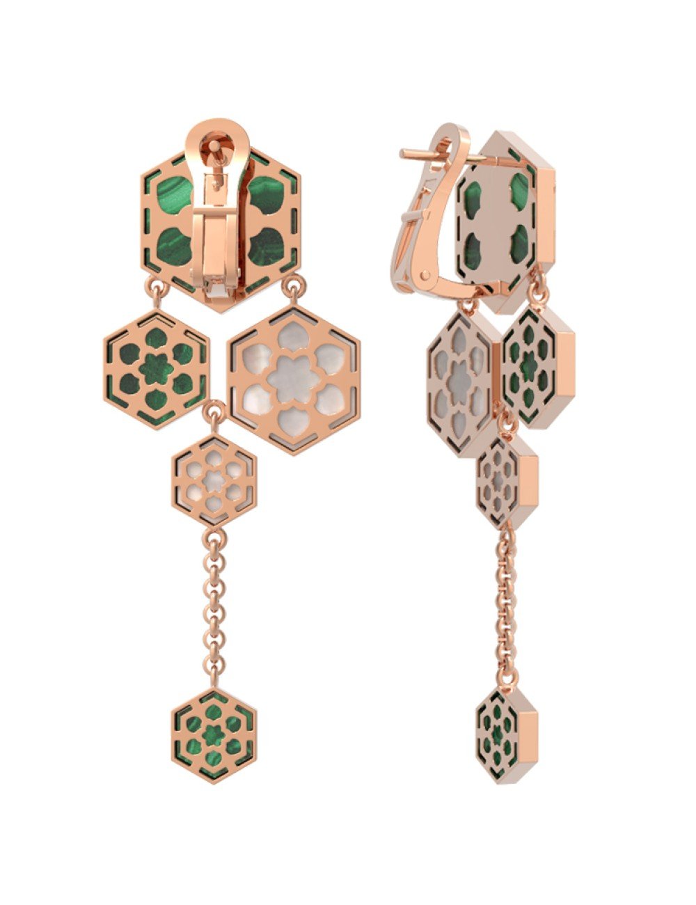 Серьги из золота c малахитом и перламутром