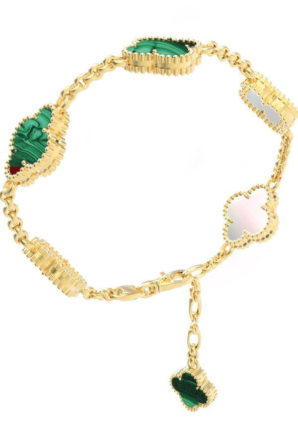 Браслет из лимонного золота c малахитом и перламутром