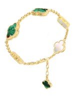 Браслет из лимонного золота c малахитом и перламутром
