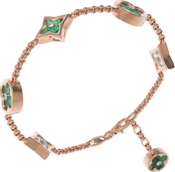 Браслет из золота c бриллиантами, малахитом и перламутром