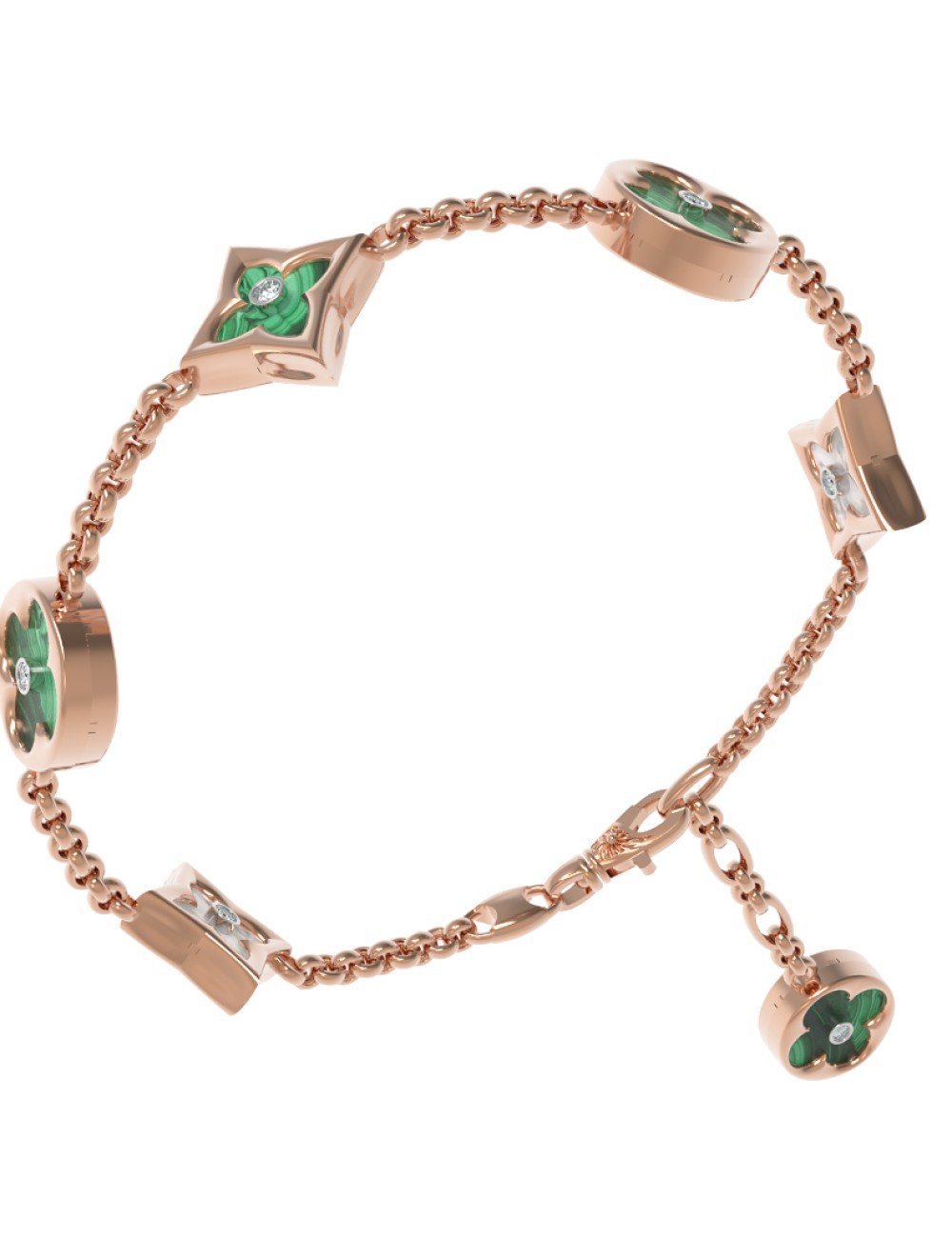 Браслет из золота c бриллиантами, малахитом и перламутром