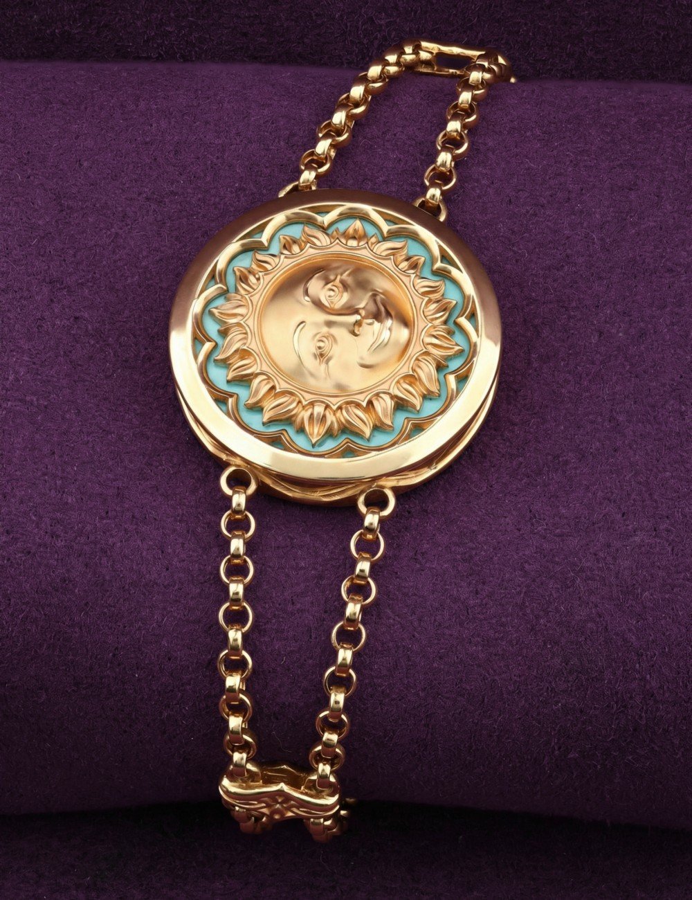 Браслет из лимонного золота c бирюзой и лазуритом