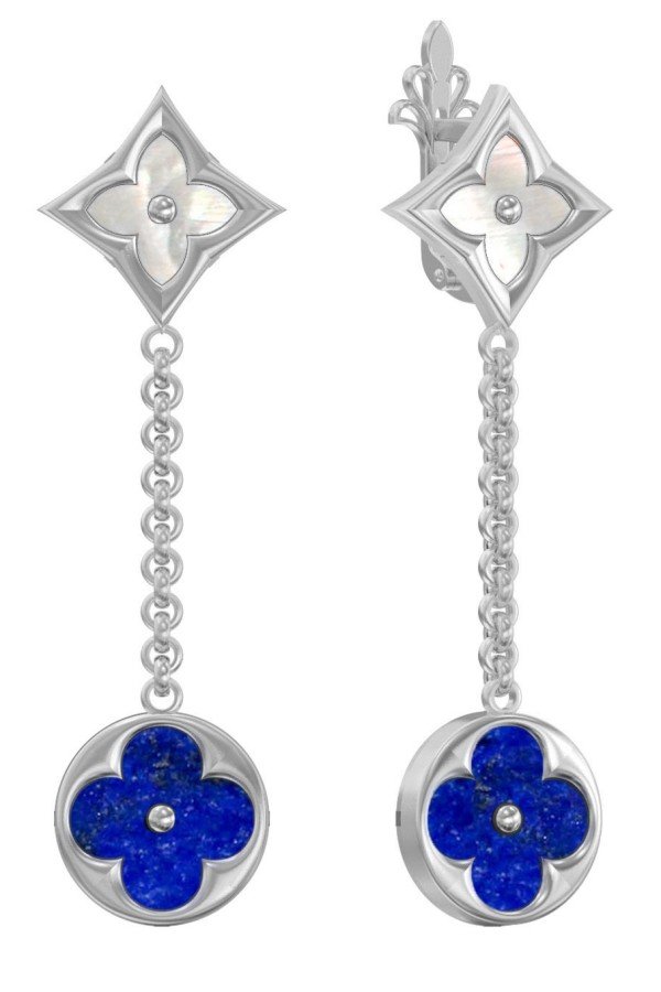 Серьги из белого золота c лазуритом и перламутром