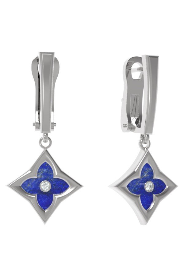 Серьги из белого золота c бриллиантами и лазуритом