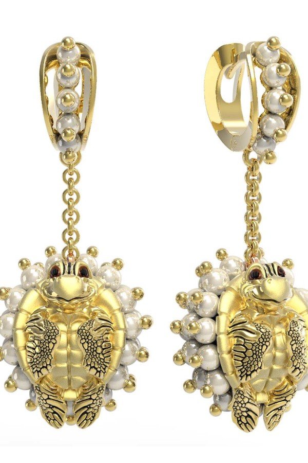 Серьги из лимонного золота c эмалью и жемчугом