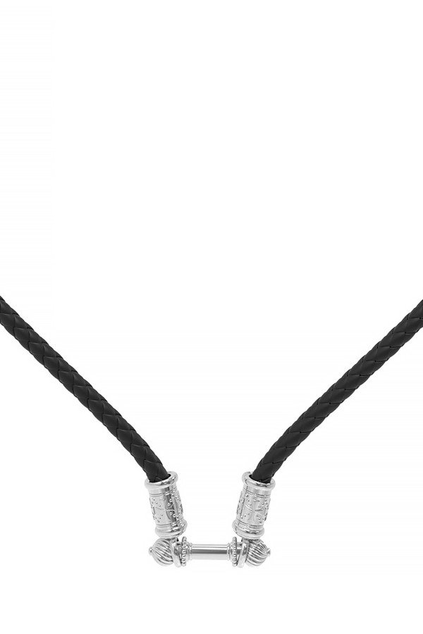 Гайтан из белого золота c кожаным шнурком