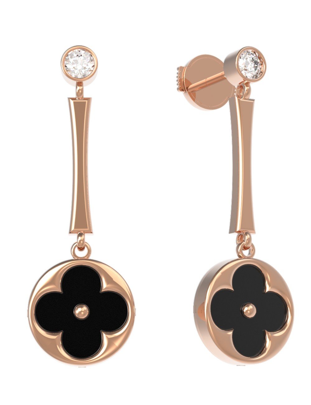 Серьги из золота c фианитом и ониксом