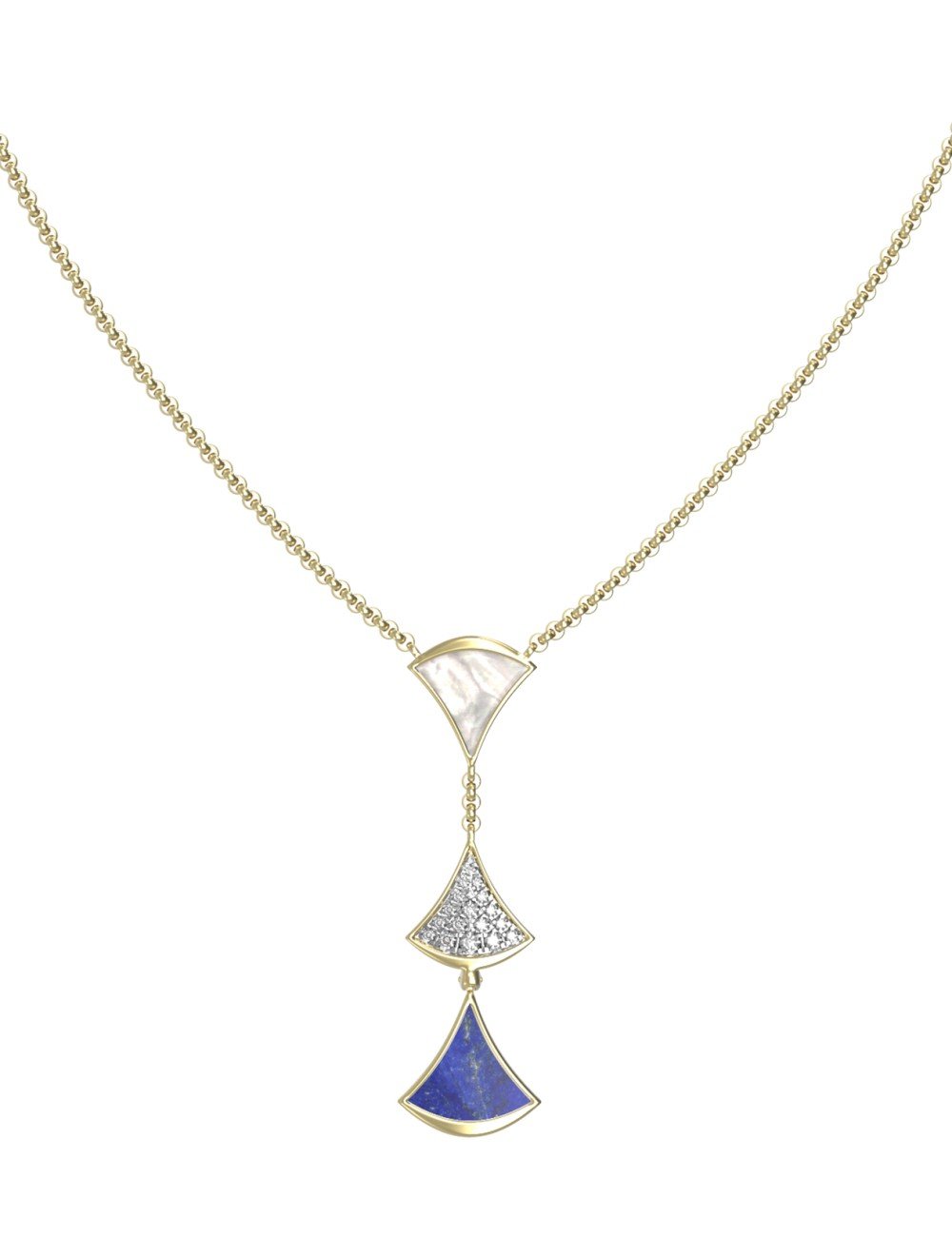 Колье из лимонного золота c бриллиантами, лазуритом и перламутром