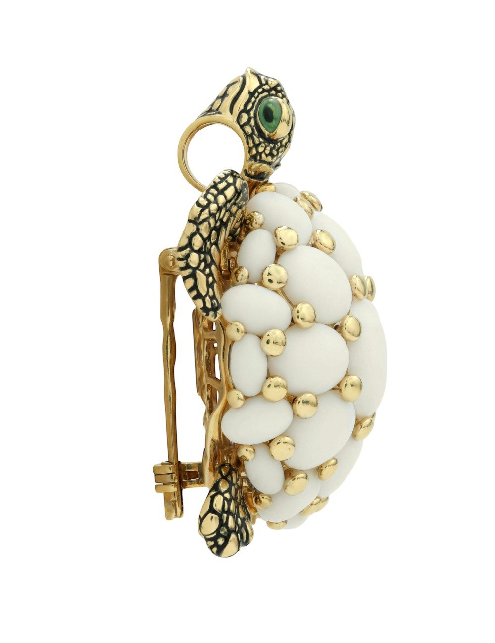 Брошь из лимонного золота c эмалью и бивнем мамонта