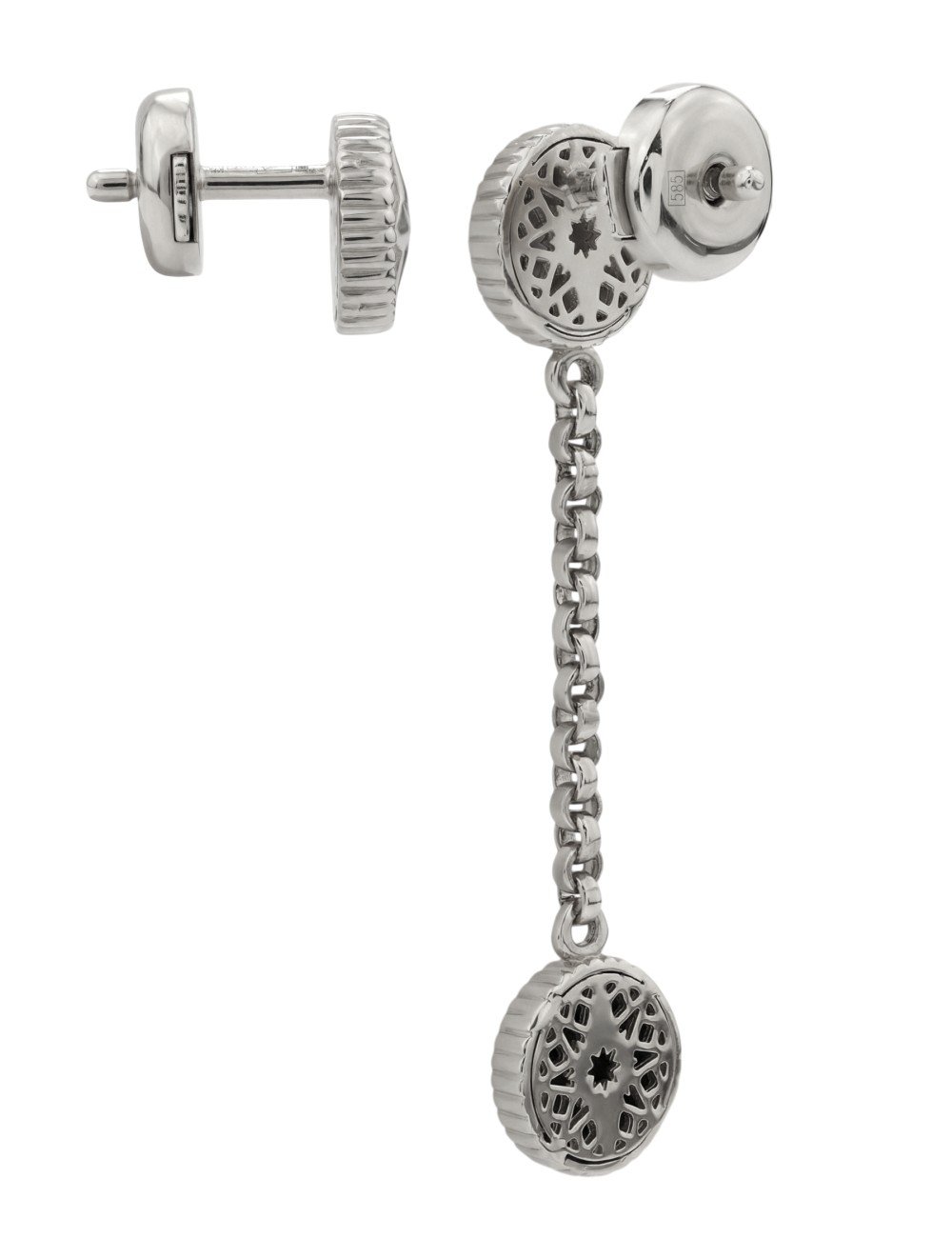 Серьги из белого золота c бриллиантами, ониксом и перламутром