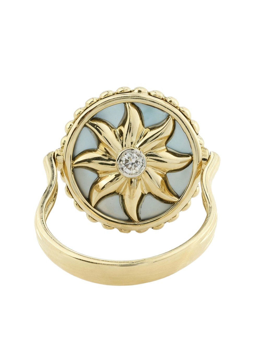 Кольцо из лимонного золота c бриллиантами, лазуритом и перламутром