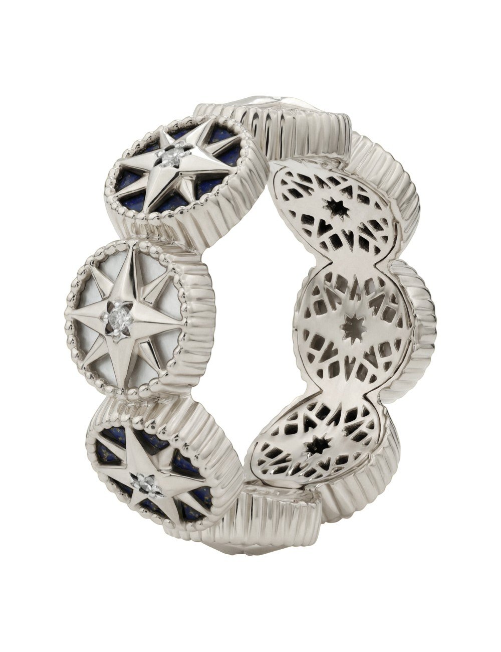 Кольцо из белого золота c бриллиантами, лазуритом и перламутром