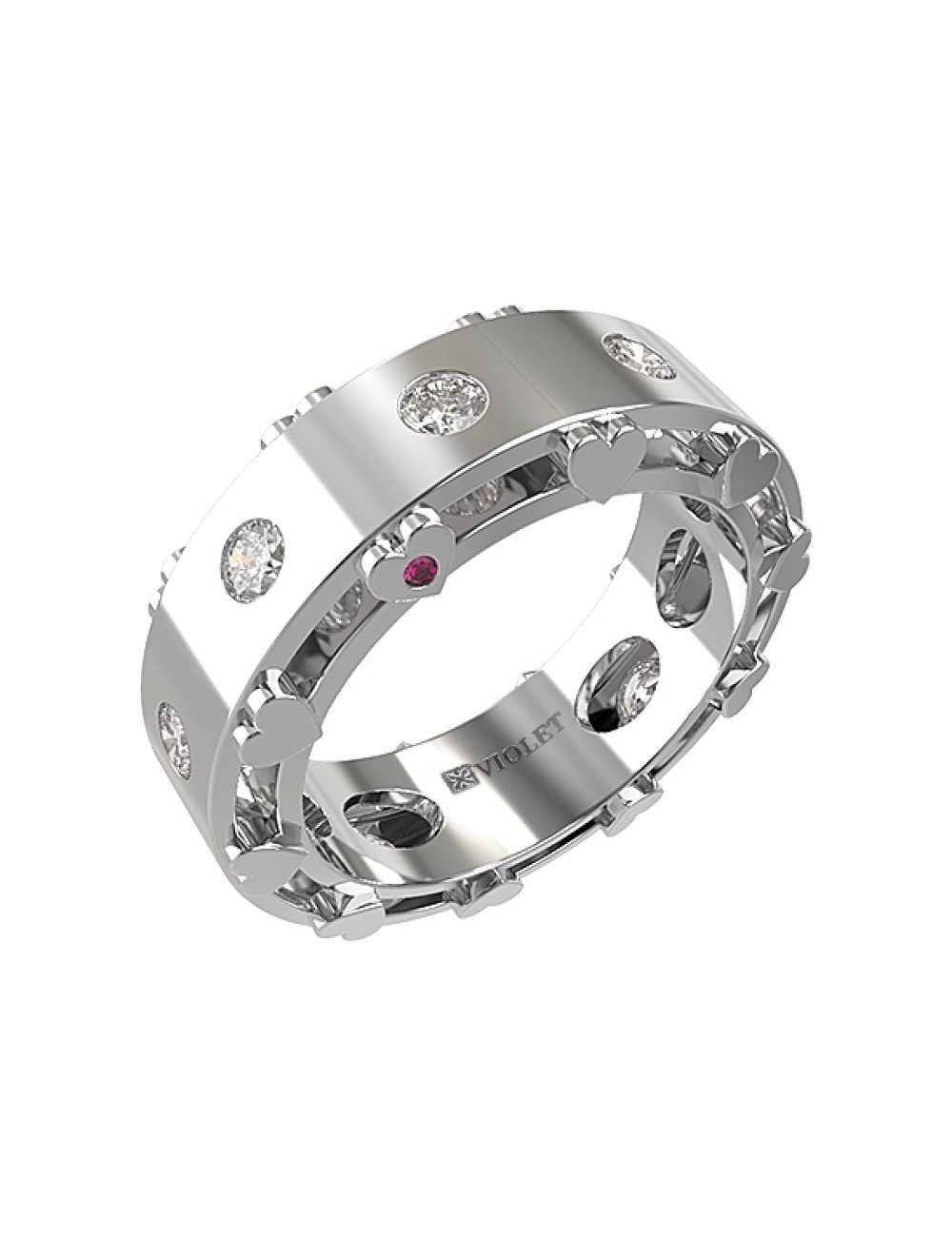 Кольцо из белого золота c бриллиантами и рубином