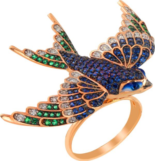 Кольцо из золота c эмалью и фианитом