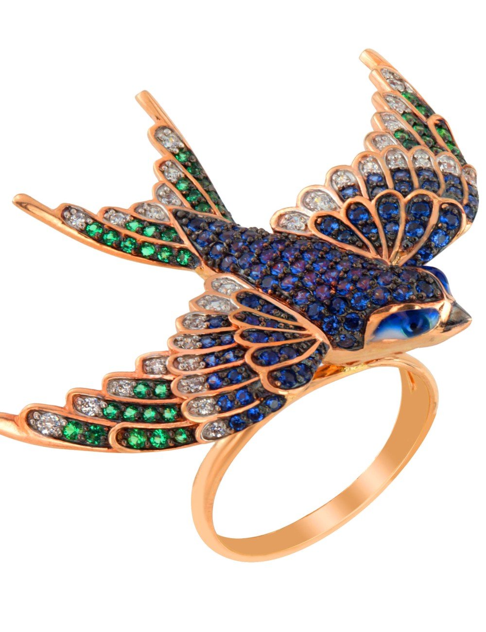 Кольцо из золота c эмалью и фианитом