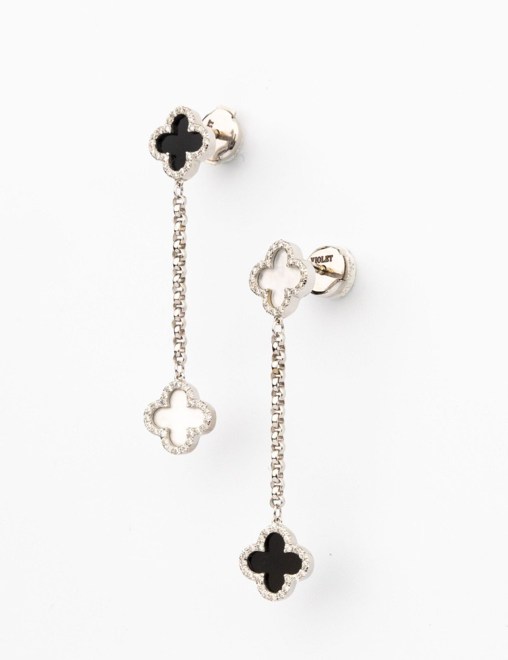 Серьги из белого золота c бриллиантами, ониксом и перламутром