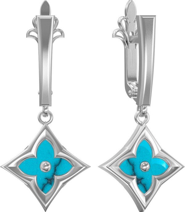 Серьги из белого золота c бирюзой