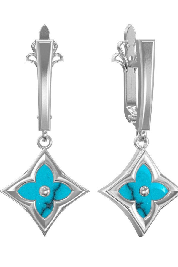 Серьги из белого золота c бирюзой