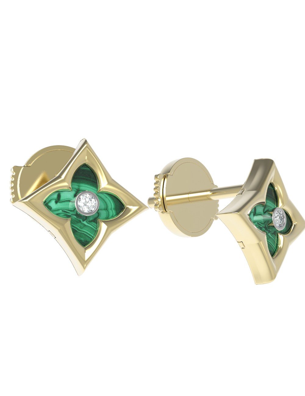 Серьги из лимонного золота c бриллиантами и малахитом
