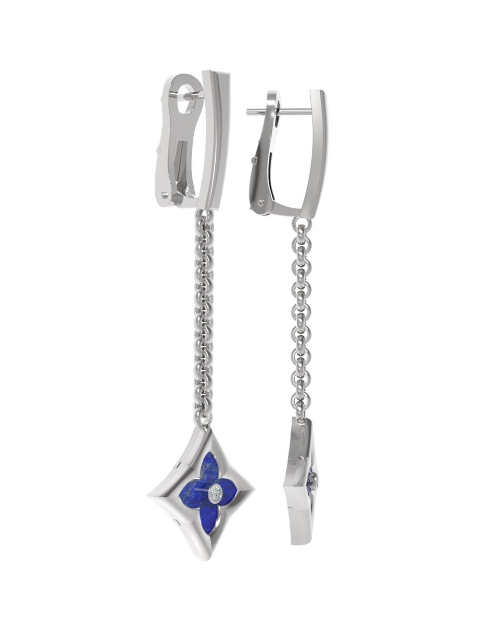 Серьги из белого золота c бриллиантами и лазуритом