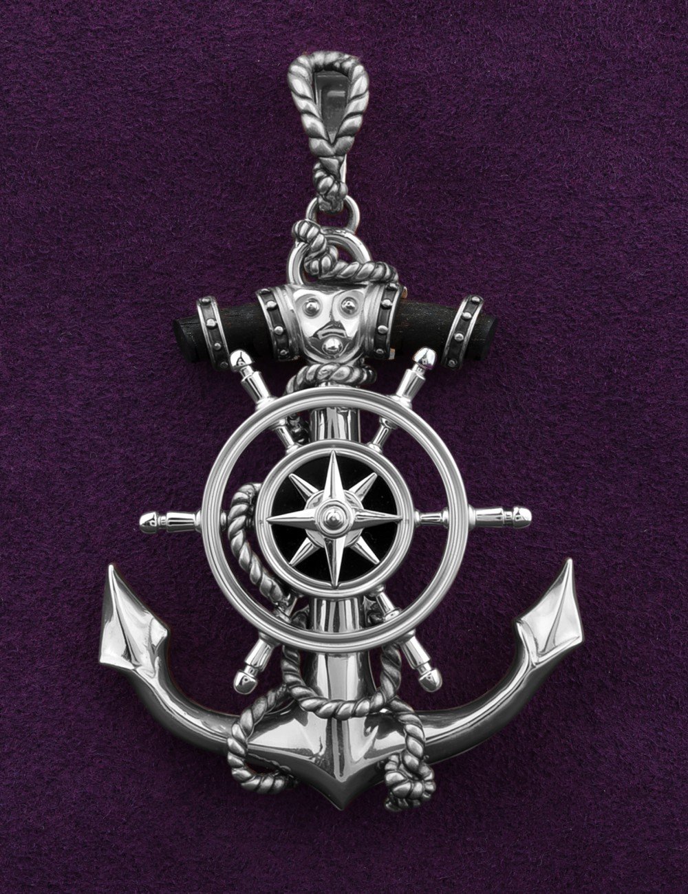 Подвеска из белого золота c ониксом и эбеновым деревом