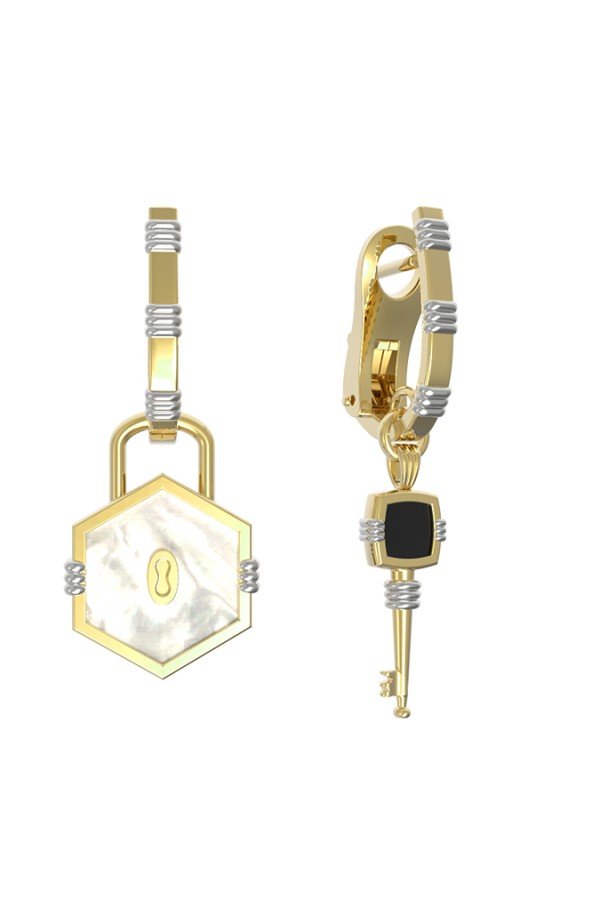 Серьги из лимонного золота c ониксом и перламутром