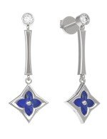 Серьги из белого золота c фианитом и лазуритом