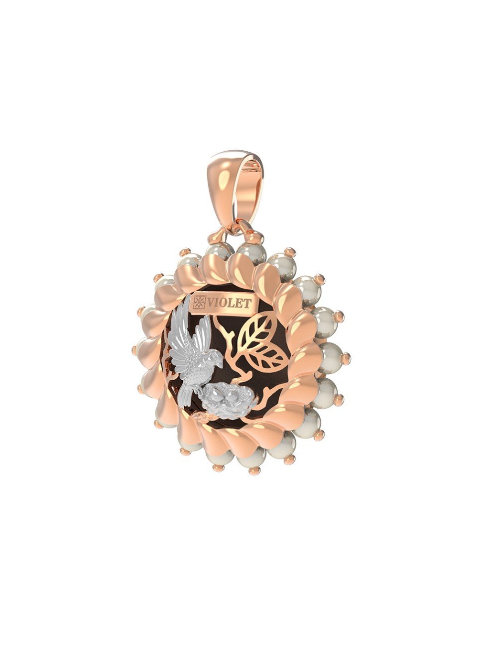 Подвеска из золота c эмалью и жемчугом