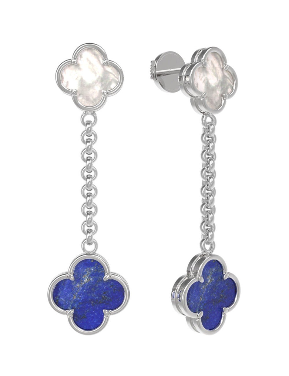 Серьги из белого золота c лазуритом и перламутром