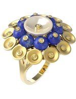 Кольцо из лимонного золота c лазуритом и перламутром