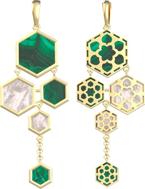 Подвеска из лимонного золота c малахитом и перламутром