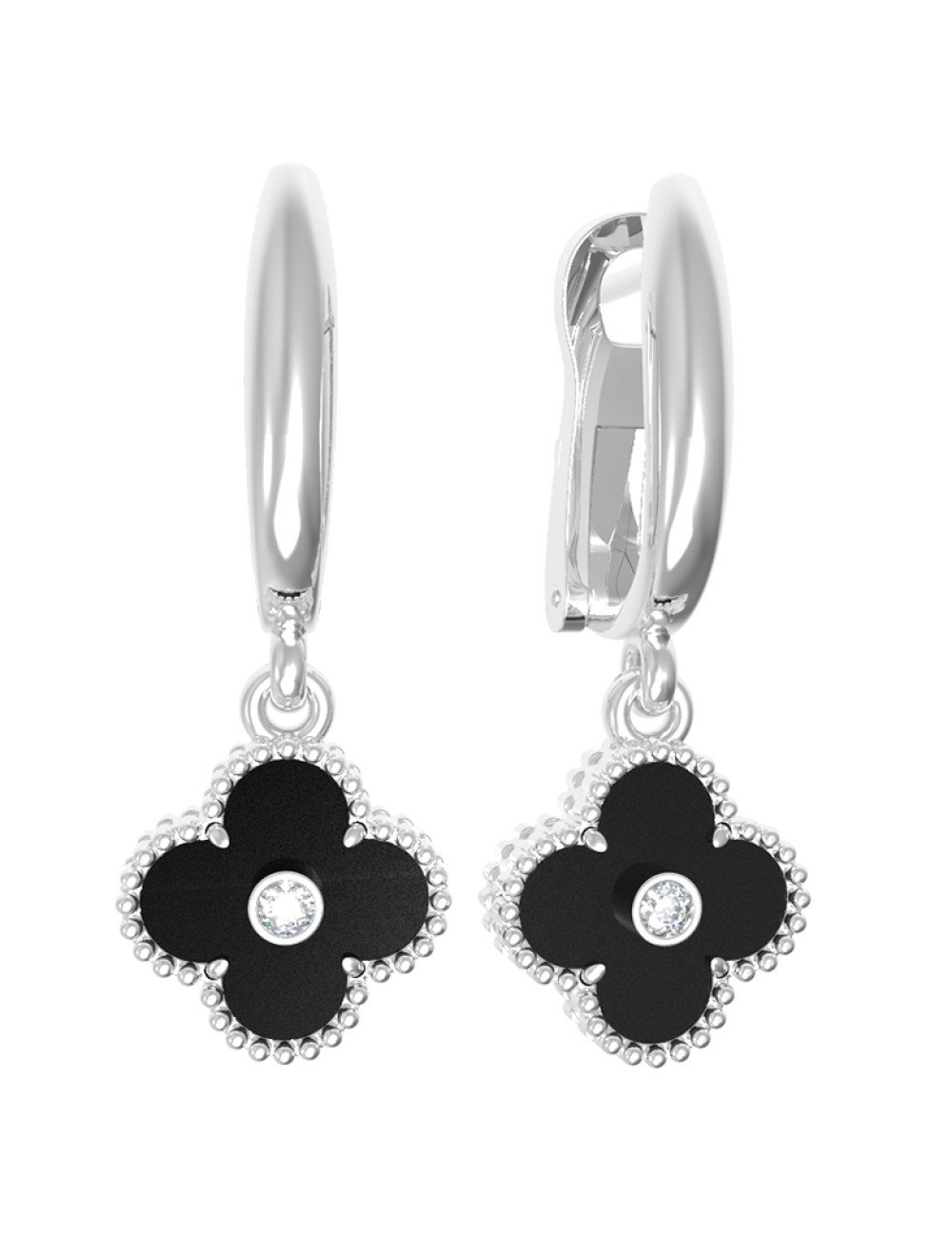 Серьги из белого золота c бриллиантами и ониксом