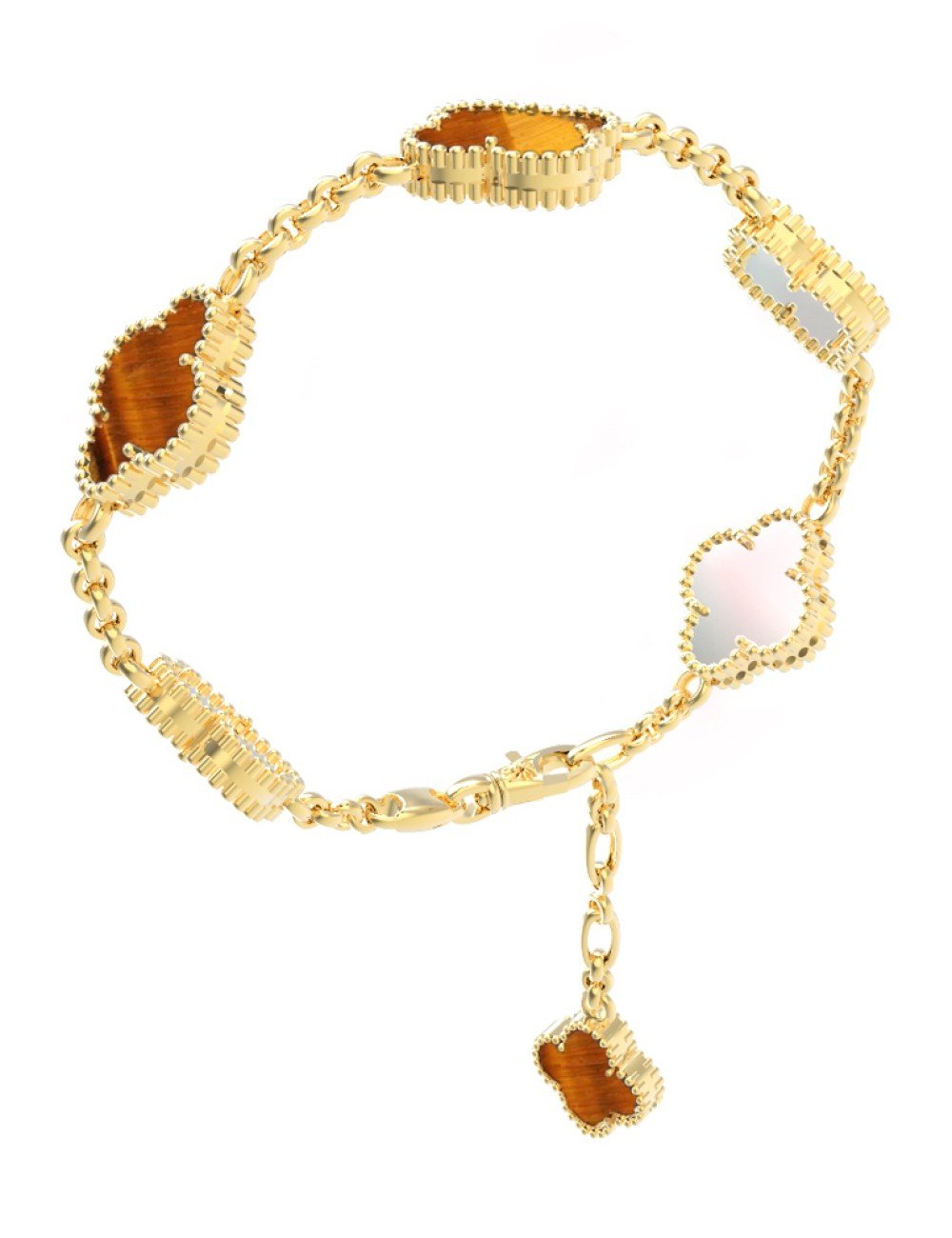 Браслет из лимонного золота c тигровым глазом и перламутром