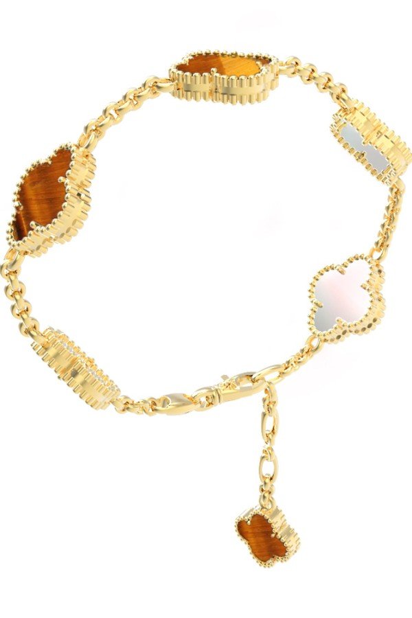 Браслет из лимонного золота c тигровым глазом и перламутром